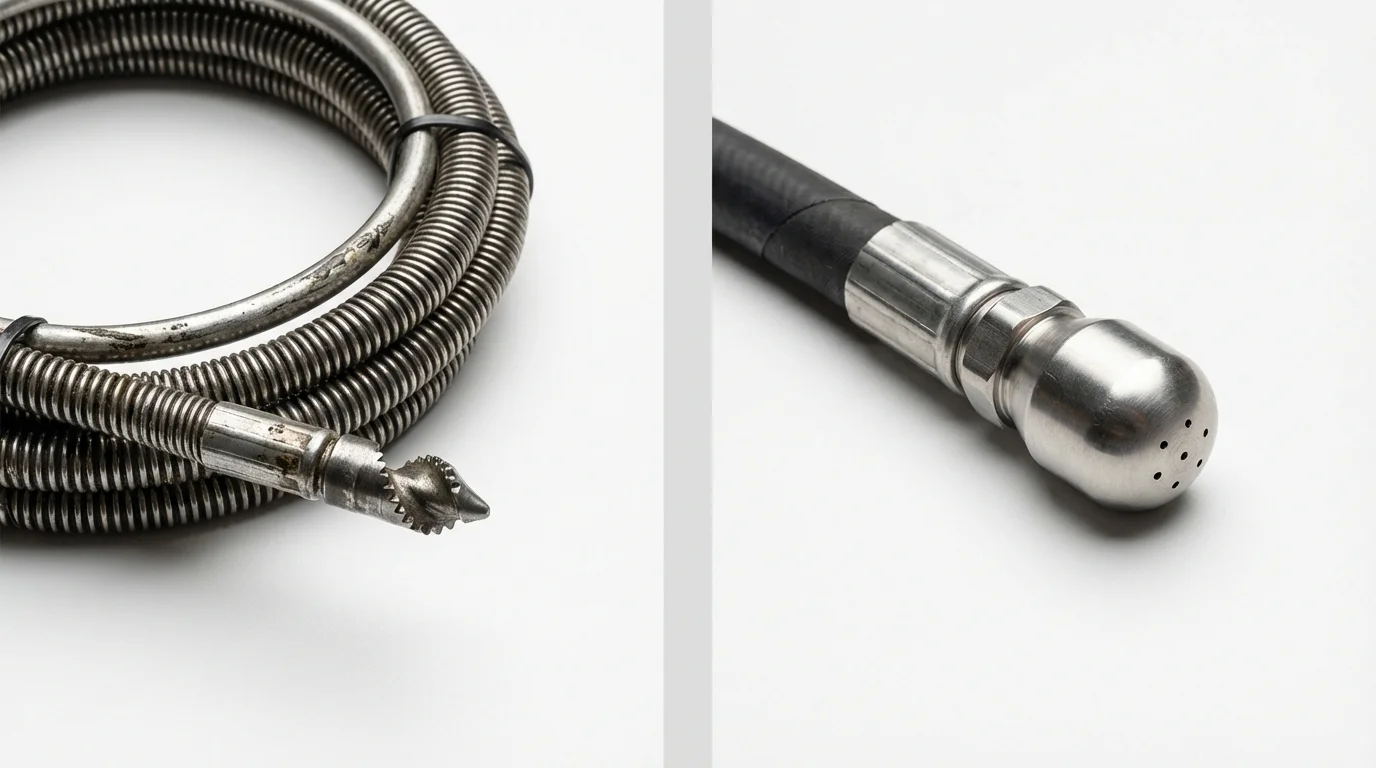 Drain snake cable and hydro jetting nozzle used for drain cleaning in Susanville, CA