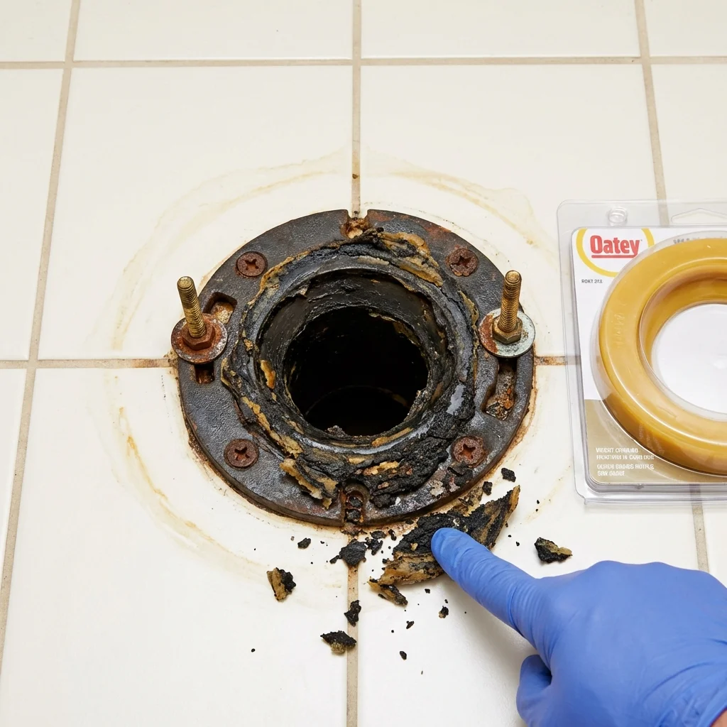 Failed wax ring showing water seepage at the base of a toilet in a Susanville, CA home