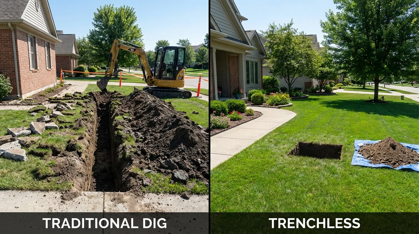 Trenchless sewer repair with minimal yard damage versus traditional excavation in Susanville, CA